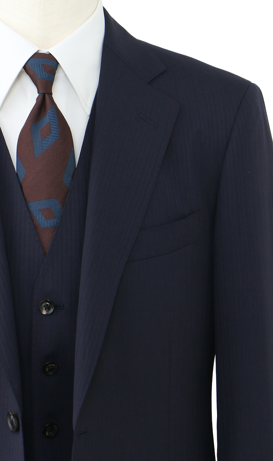 プレミアムスタンダードスーツ【スリーピース】【DORMEUIL】【Savile Row】 ネイビー 体型:A体(標準型),号数（身長）:4号(165cm)
