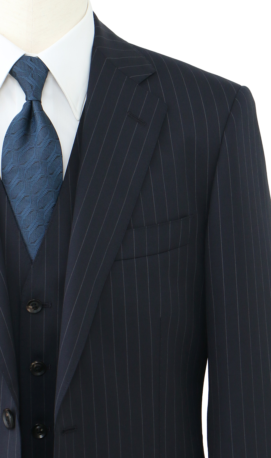 プレミアムスタンダードスーツ【スリーピース】【DORMEUIL】【Savile Row】 ネイビー 体型:A体(標準型),号数（身長）:5号(170cm)