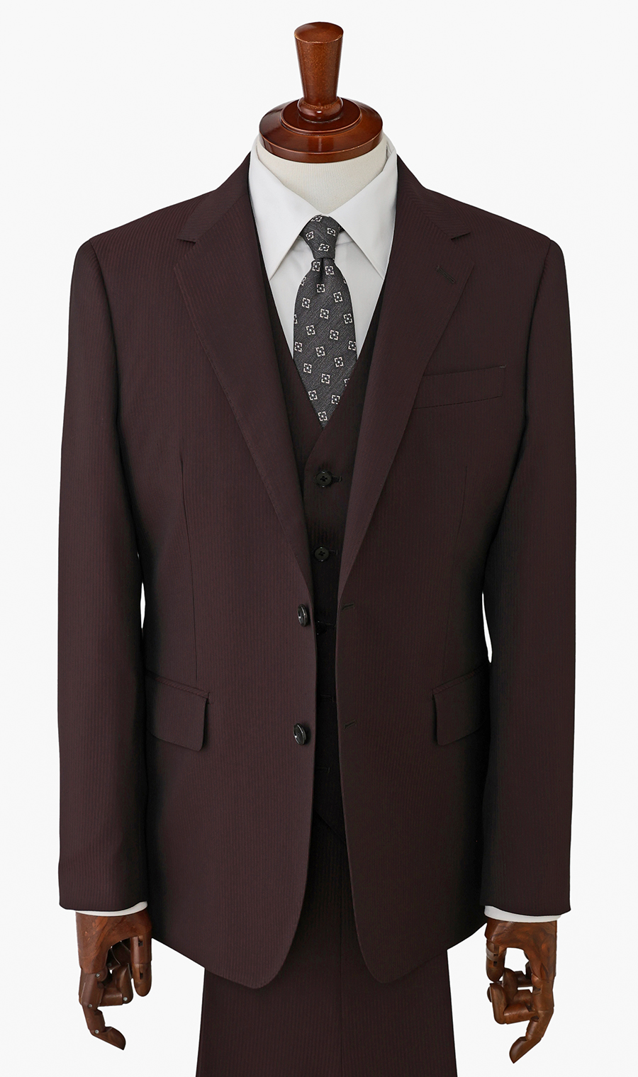 スタイリッシュスーツ【スリーピース】【Plastics Smart】 ワイン 体型:YA体(スリム型),号数(身長):3号(160cm)
