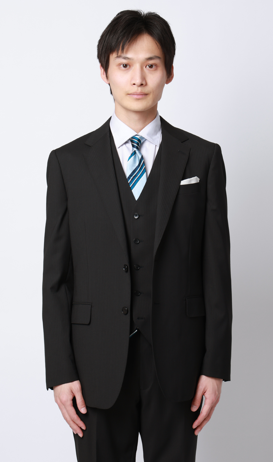 スタイリッシュスーツ【スリーピース】【Plastics Smart】 ブラック 体型:YA体(スリム型),号数（身長）:3号(160cm)