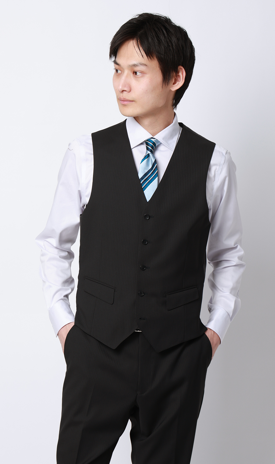 スタイリッシュスーツ【スリーピース】【Plastics Smart】 ブラック 体型:YA体(スリム型),号数（身長）:3号(160cm)