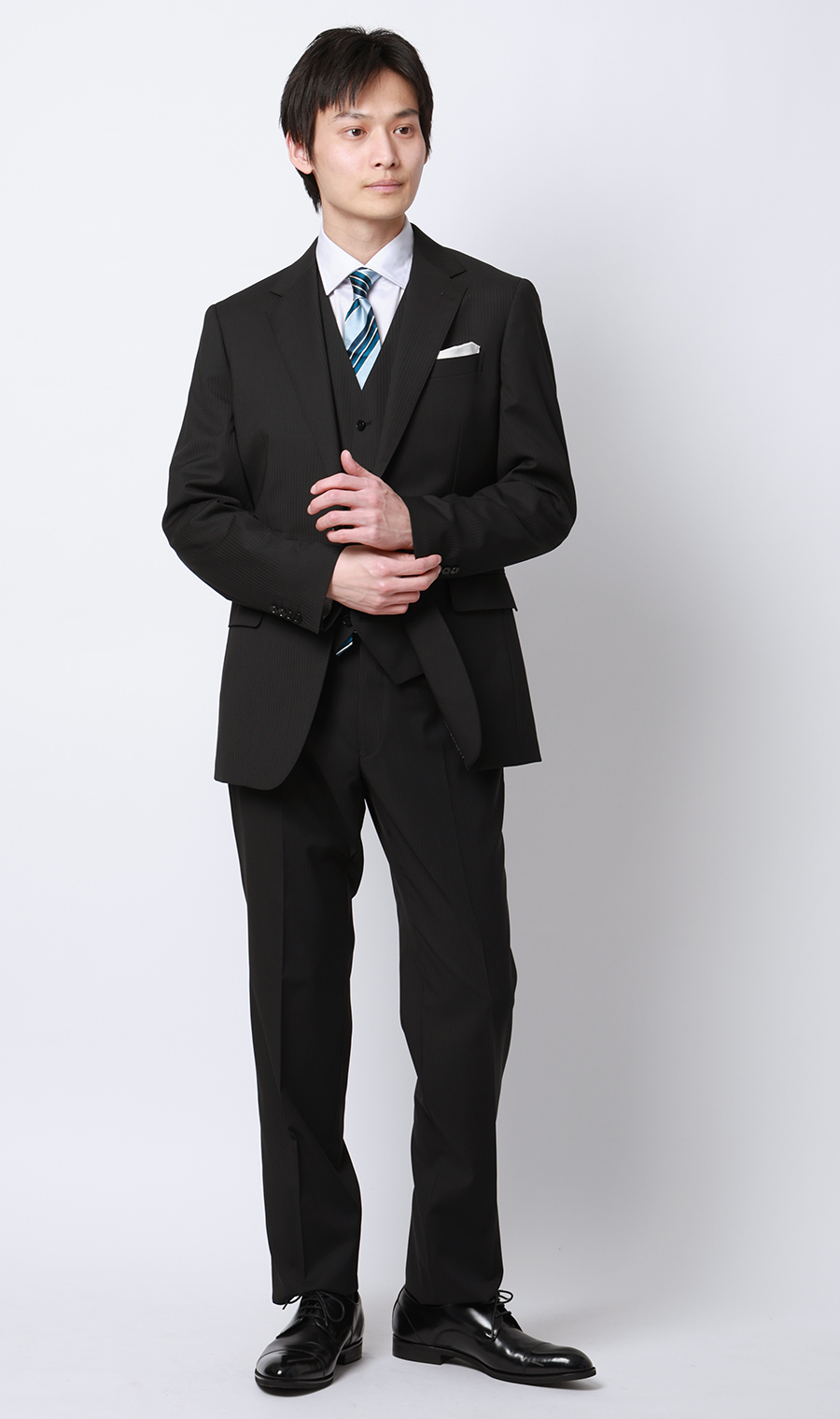 スタイリッシュスーツ【スリーピース】【Plastics Smart】 ブラック 体型:YA体(スリム型),号数（身長）:3号(160cm)