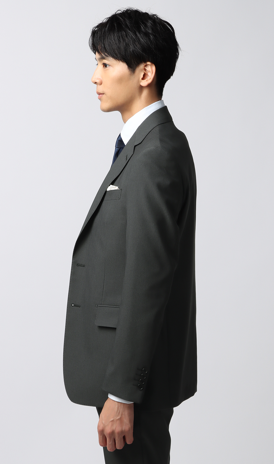 スタイリッシュスーツ【スリーピース】【Plastics Smart】 グレー 体型:YA体(スリム型),号数（身長）:4号(165cm)