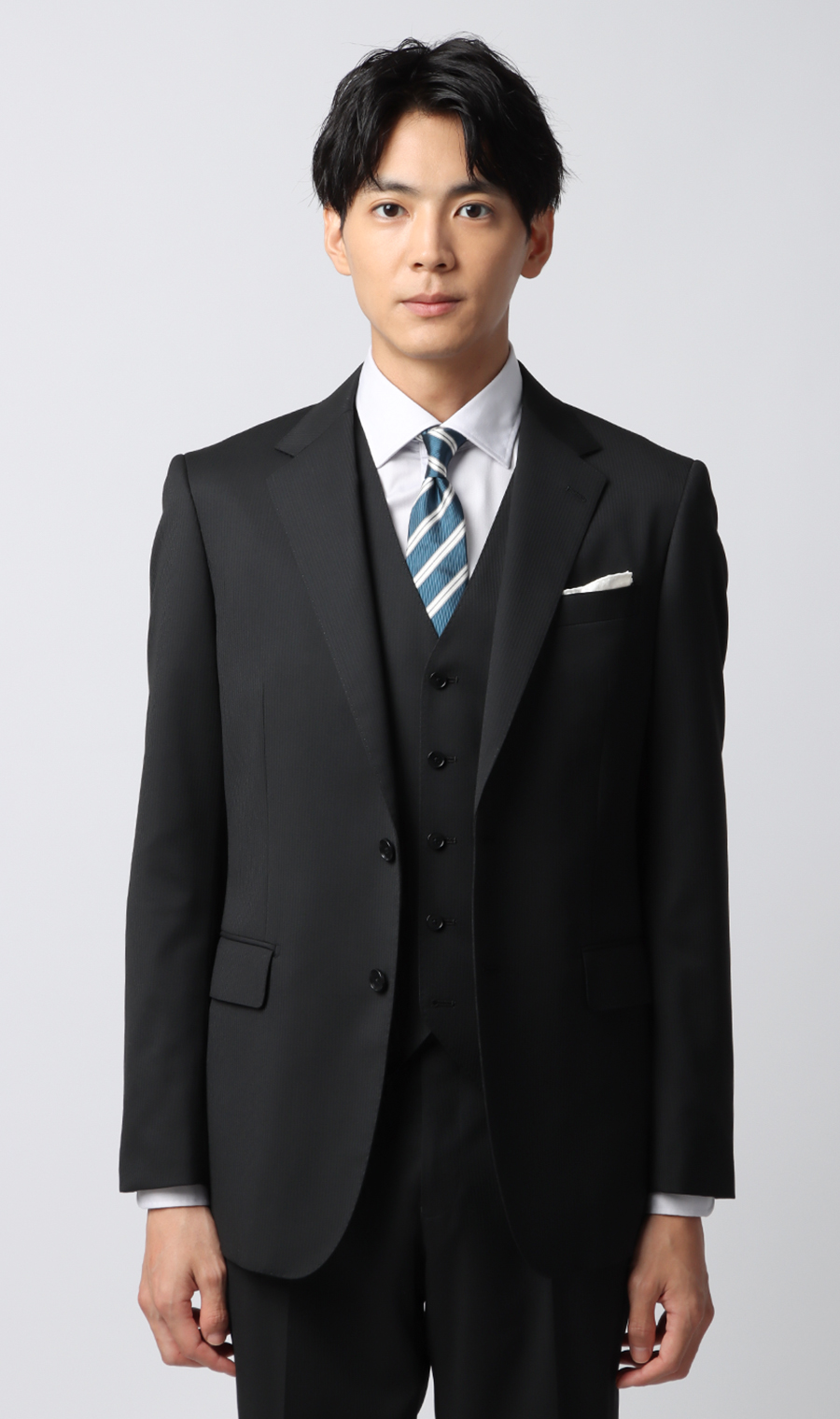 スタイリッシュスーツ【スリーピース】【Plastics Smart】 ブラック 体型:YA体(スリム型),号数（身長）:3号(160cm)