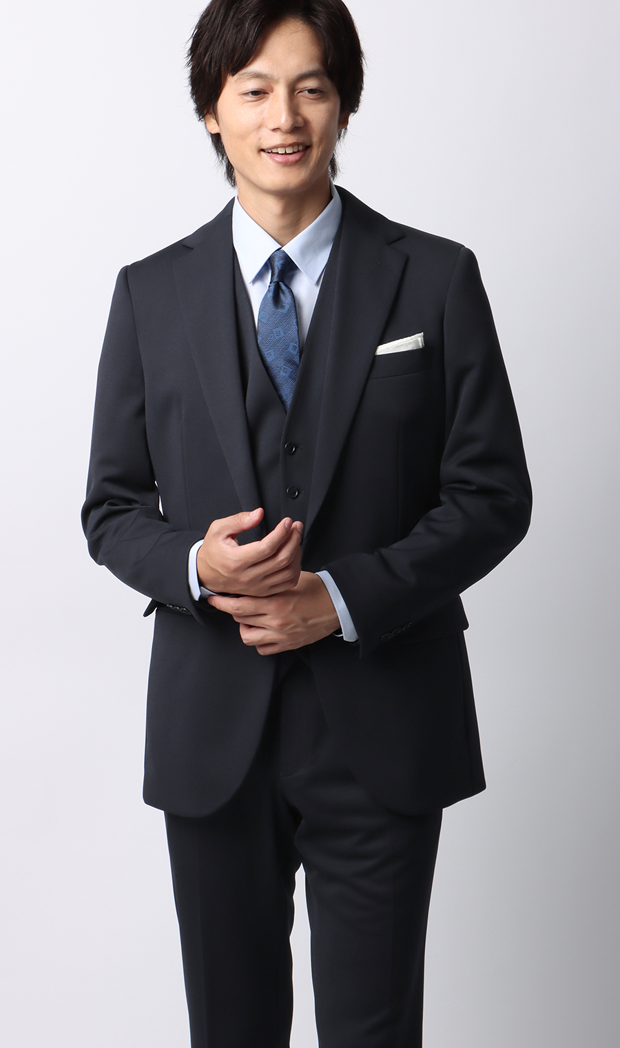 スタイリッシュスーツ【スリーピース】【TioTio PREMIUM】【ACTIVEXPAND】 ネイビー 体型:BE体(ゆったり型),号数(身長):4号(165cm)