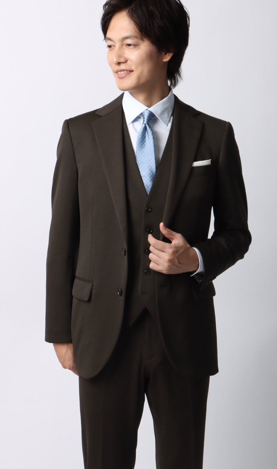 スタイリッシュスーツ【スリーピース】【TioTio PREMIUM】【ACTIVEXPAND】 ブラウン 体型:YA体(スリム型),号数(身長):7号(180cm)