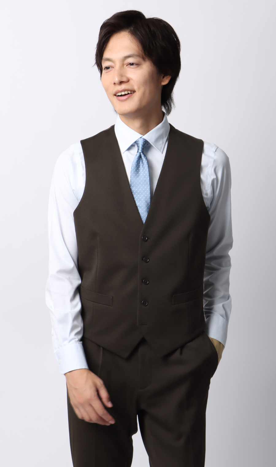 スタイリッシュスーツ【スリーピース】【TioTio PREMIUM】【ACTIVEXPAND】 ブラウン 体型:YA体(スリム型),号数(身長):7号(180cm)