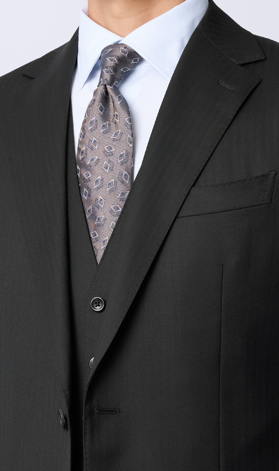 プレミアムスタイリッシュスーツ【スリーピース】【Super100’s】 ブラック 体型:YA体(スリム型),号数(身長):3号(160cm)