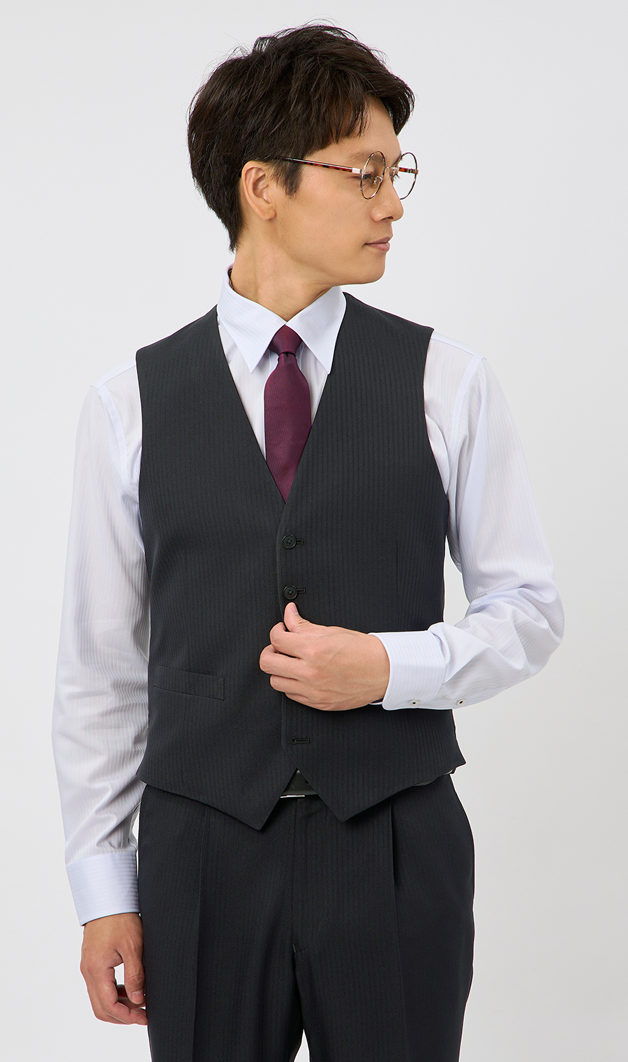 スタイリッシュスーツ【スリーピース】【ウォッシャブル】【WEB限定】【裾上げ済み】 ブラック系 体型:A体(標準型),号数（身長）:5号(170cm)