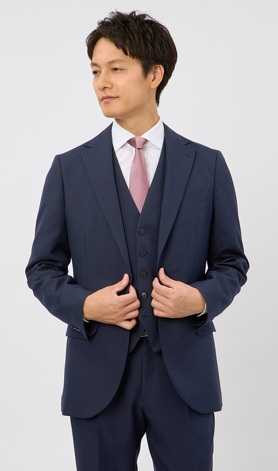 スタイリッシュスーツ【スリーピース】【ウォッシャブル】【WEB限定】【裾上げ済み】 ネイビー系 体型:A体(標準型),号数（身長）:4号(165cm)
