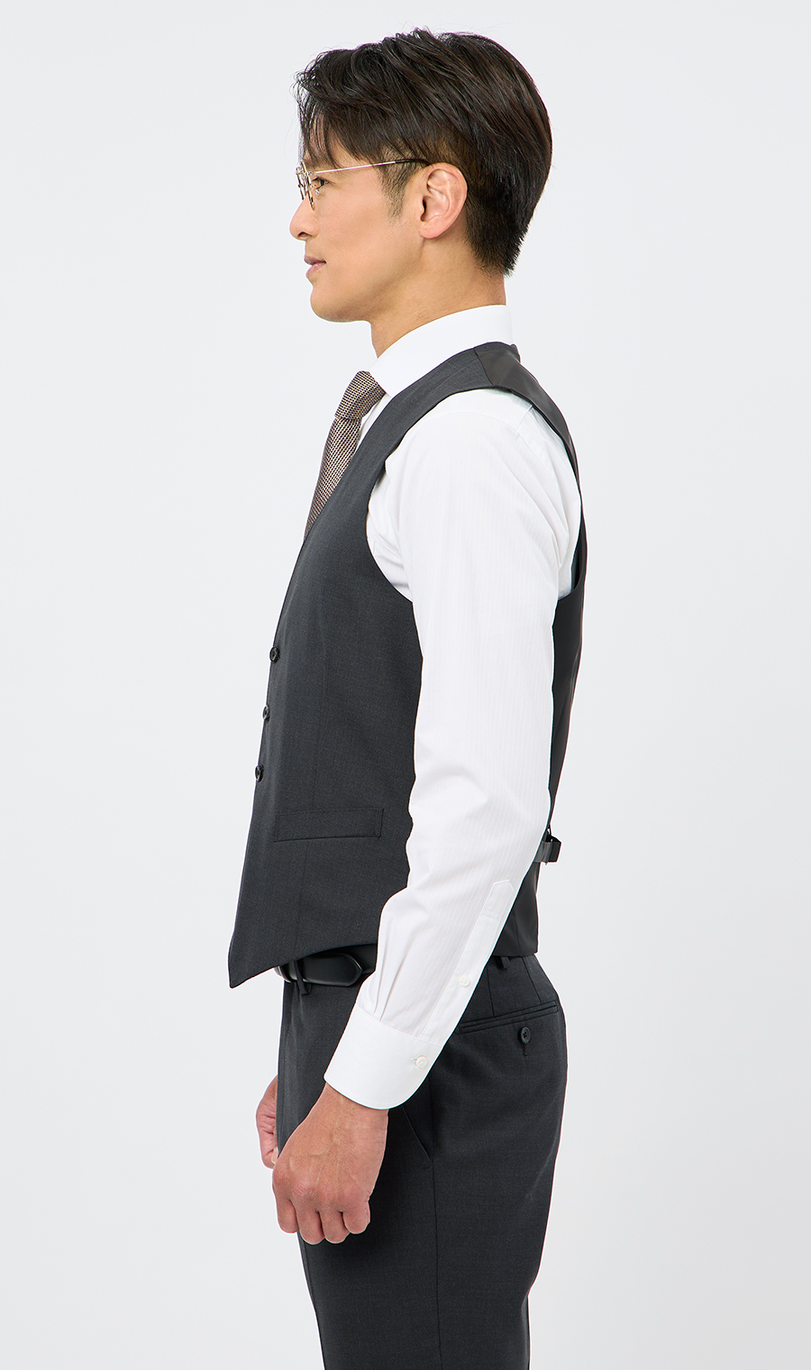 プレミアムスタイリッシュスーツ【スリーピース】【Super100’s】 チャコール 体型:YA体(スリム型),号数（身長）:3号(160cm)