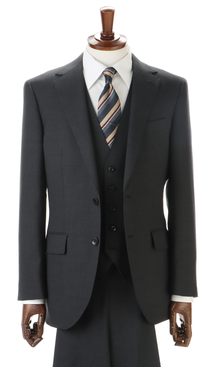 プレミアムスタイリッシュスーツ【スリーピース】【Super100’s】 チャコール 体型:YA体(スリム型),号数（身長）:3号(160cm)