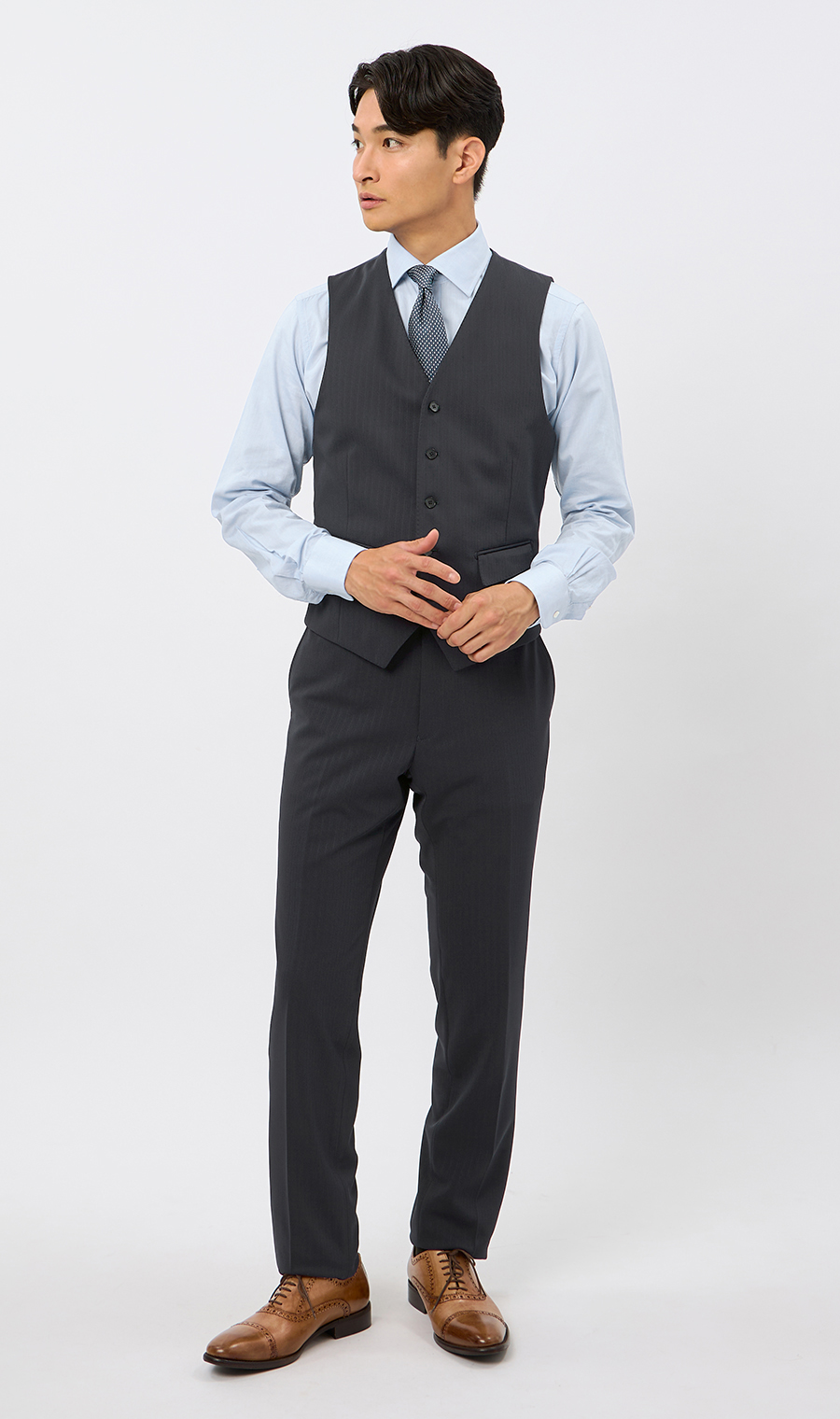 スタイリッシュスーツ【スリーピース】【TioTio PREMIUM】【ACTIVEXPAND】 ネイビー 体型:YA体(スリム型),号数（身長）:6号(175cm)