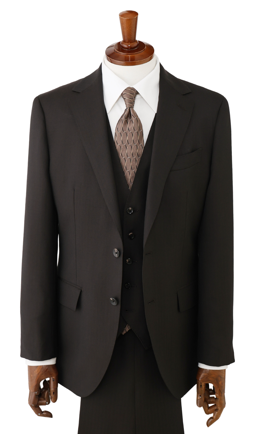 プレミアムスタイリッシュスーツ【スリーピース】【Super100's】 ブラウン 体型:YA体(スリム型),号数(身長):3号(160cm)