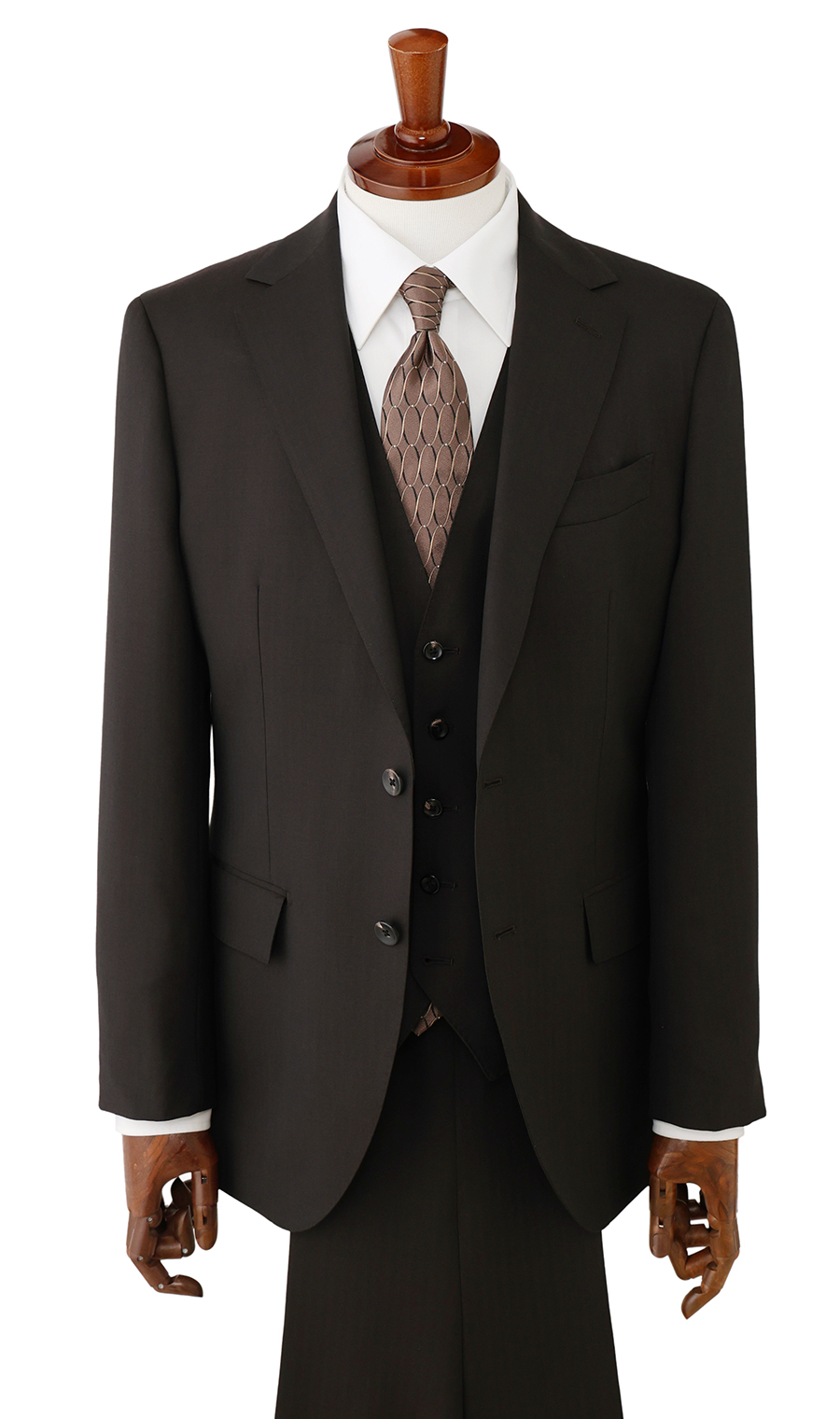 プレミアムスタイリッシュスーツ【スリーピース】【Super100's】 ブラウン 体型:YA体(スリム型),号数（身長）:3号(160cm)