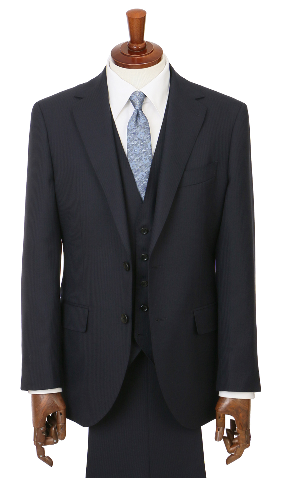 プレミアムスタイリッシュスーツ【スリーピース】【Super100's】 ネイビー 体型:YA体(スリム型),号数（身長）:3号(160cm)