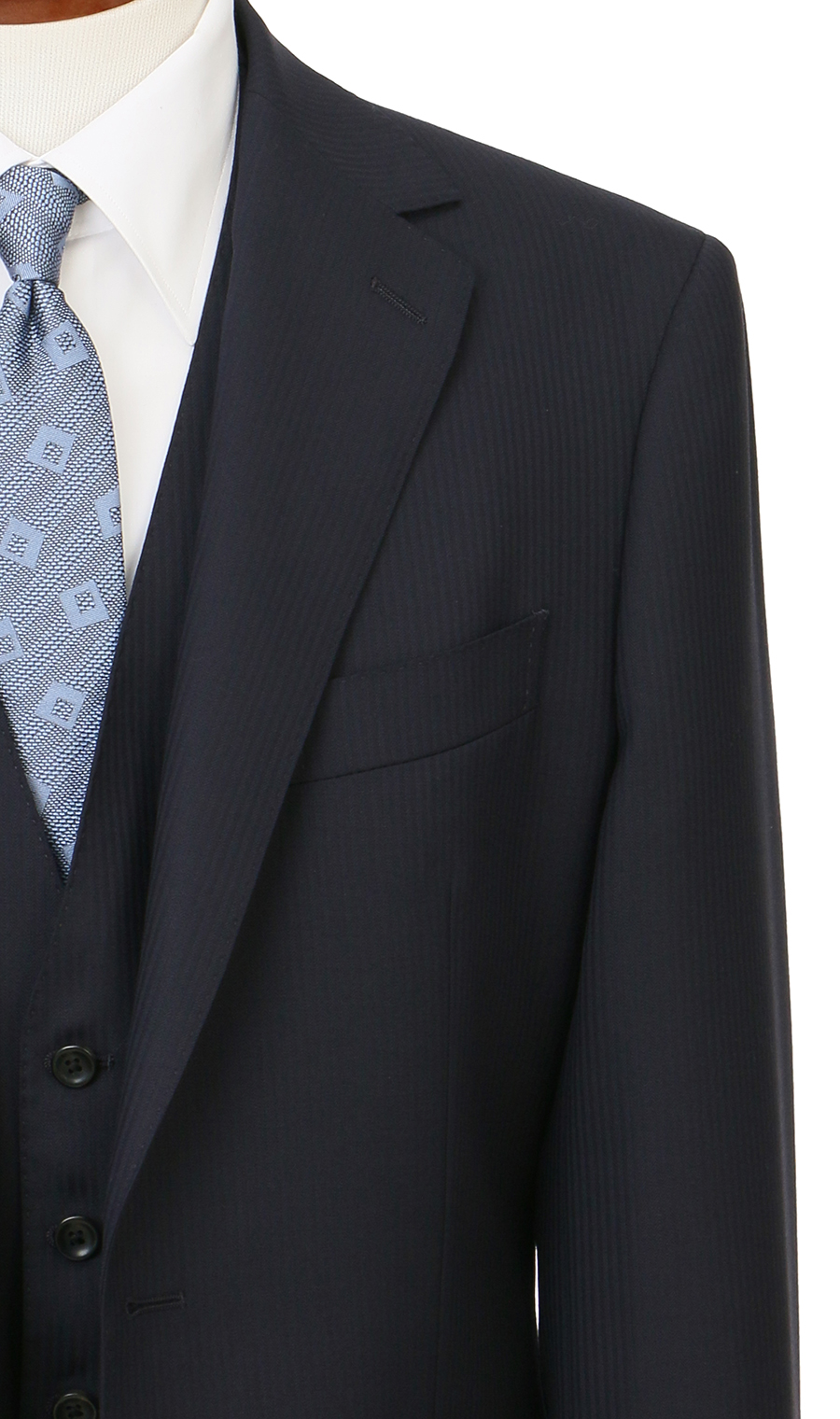 プレミアムスタイリッシュスーツ【スリーピース】【Super100's】 ネイビー 体型:YA体(スリム型),号数（身長）:3号(160cm)