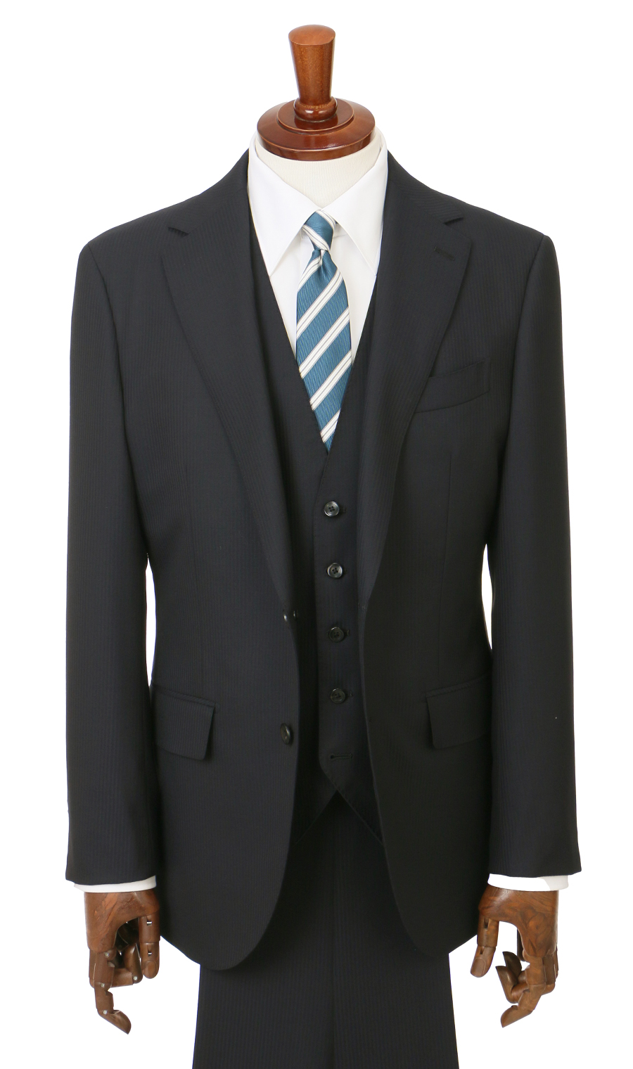 プレミアムスタイリッシュスーツ【スリーピース】【Super100's】 ブラック 体型:YA体(スリム型),号数（身長）:3号(160cm)