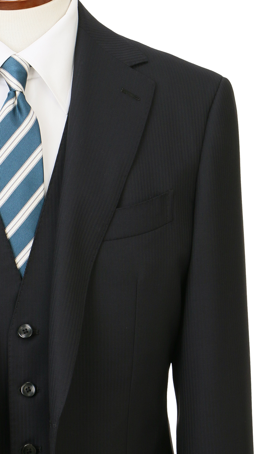 プレミアムスタイリッシュスーツ【スリーピース】【Super100's】 ブラック 体型:YA体(スリム型),号数（身長）:3号(160cm)
