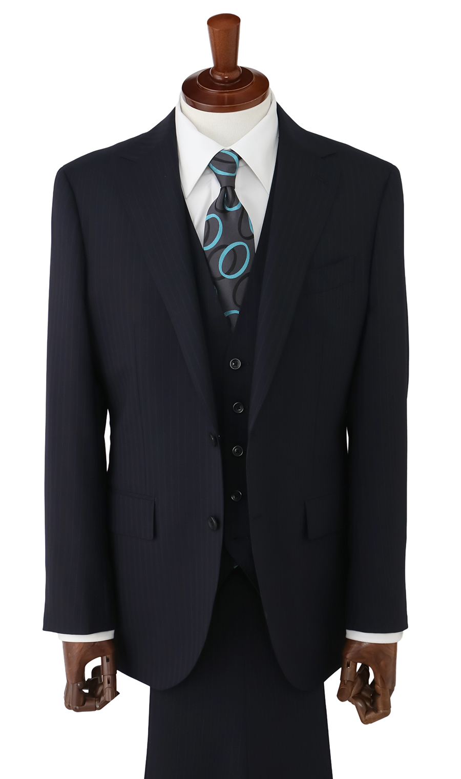 プレミアムスタイリッシュスーツ【スリーピース】【Super100's】 ネイビー 体型:YA体(スリム型),号数（身長）:3号(160cm)