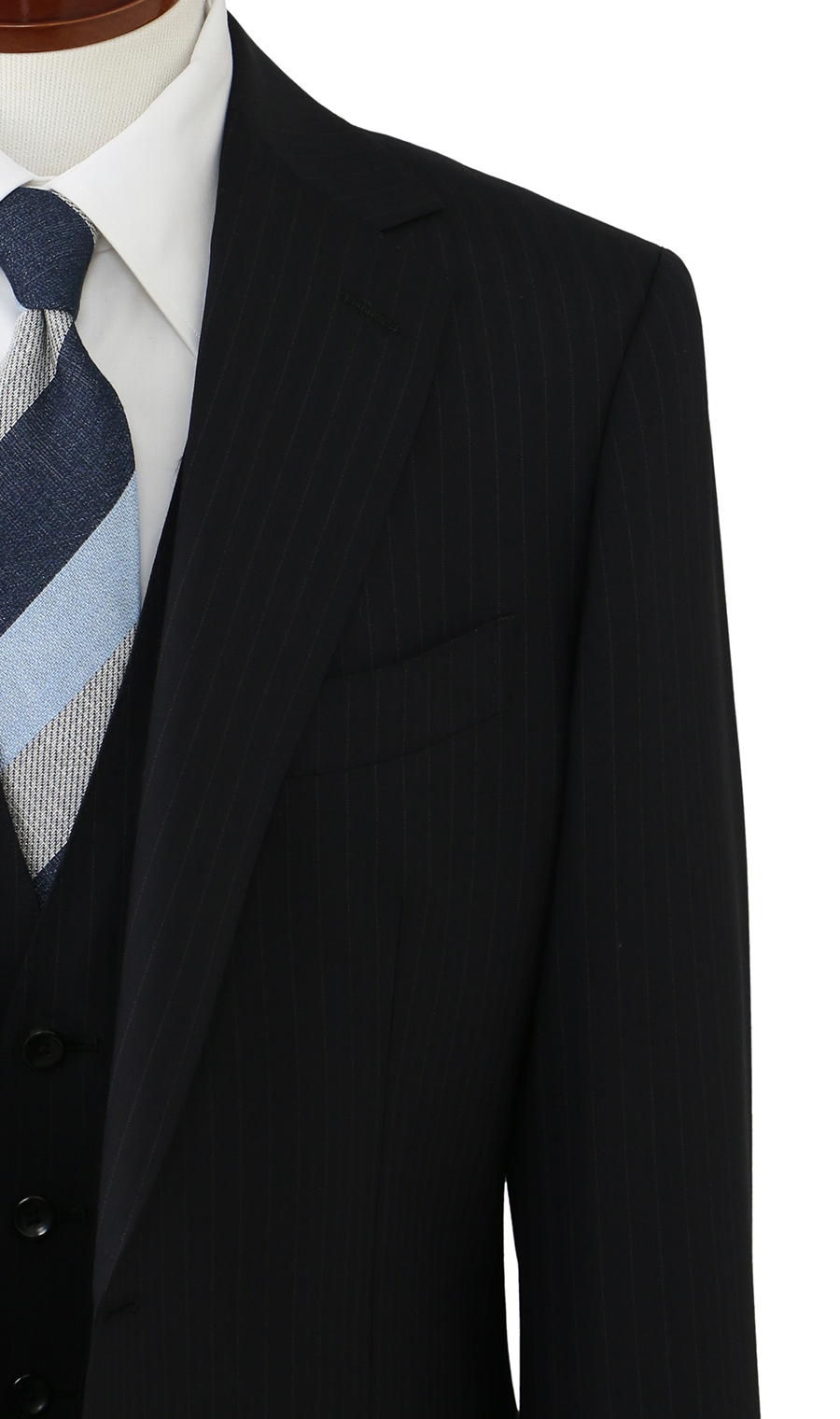 プレミアムスタイリッシュスーツ【スリーピース】【Super100's】 ブラック 体型:YA体(スリム型),号数（身長）:4号(165cm)