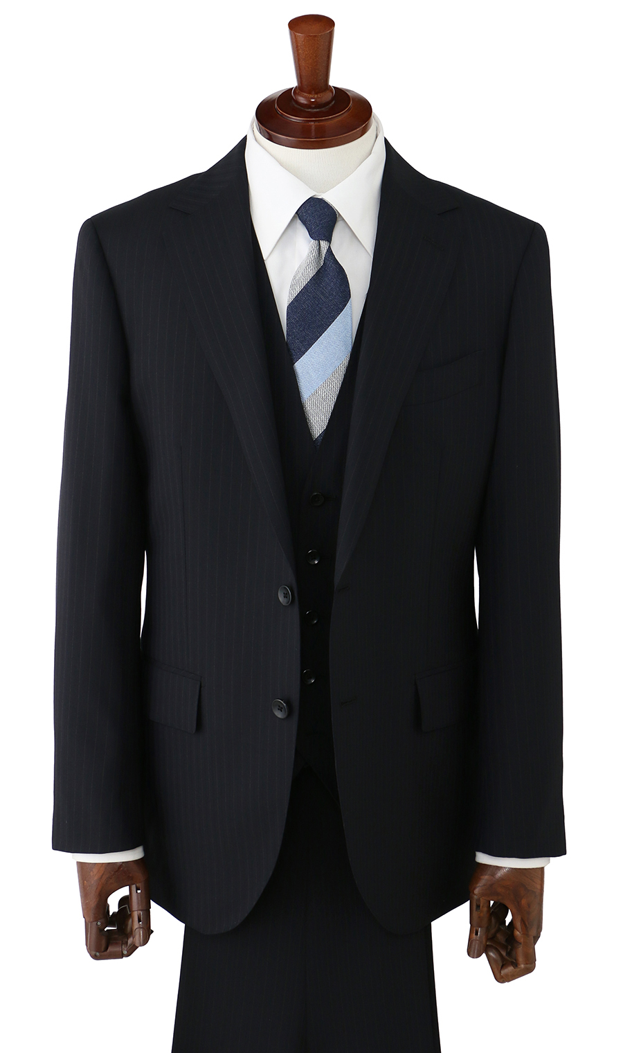 プレミアムスタイリッシュスーツ【スリーピース】【Super100's】 ブラック 体型:YA体(スリム型),号数（身長）:3号(160cm)