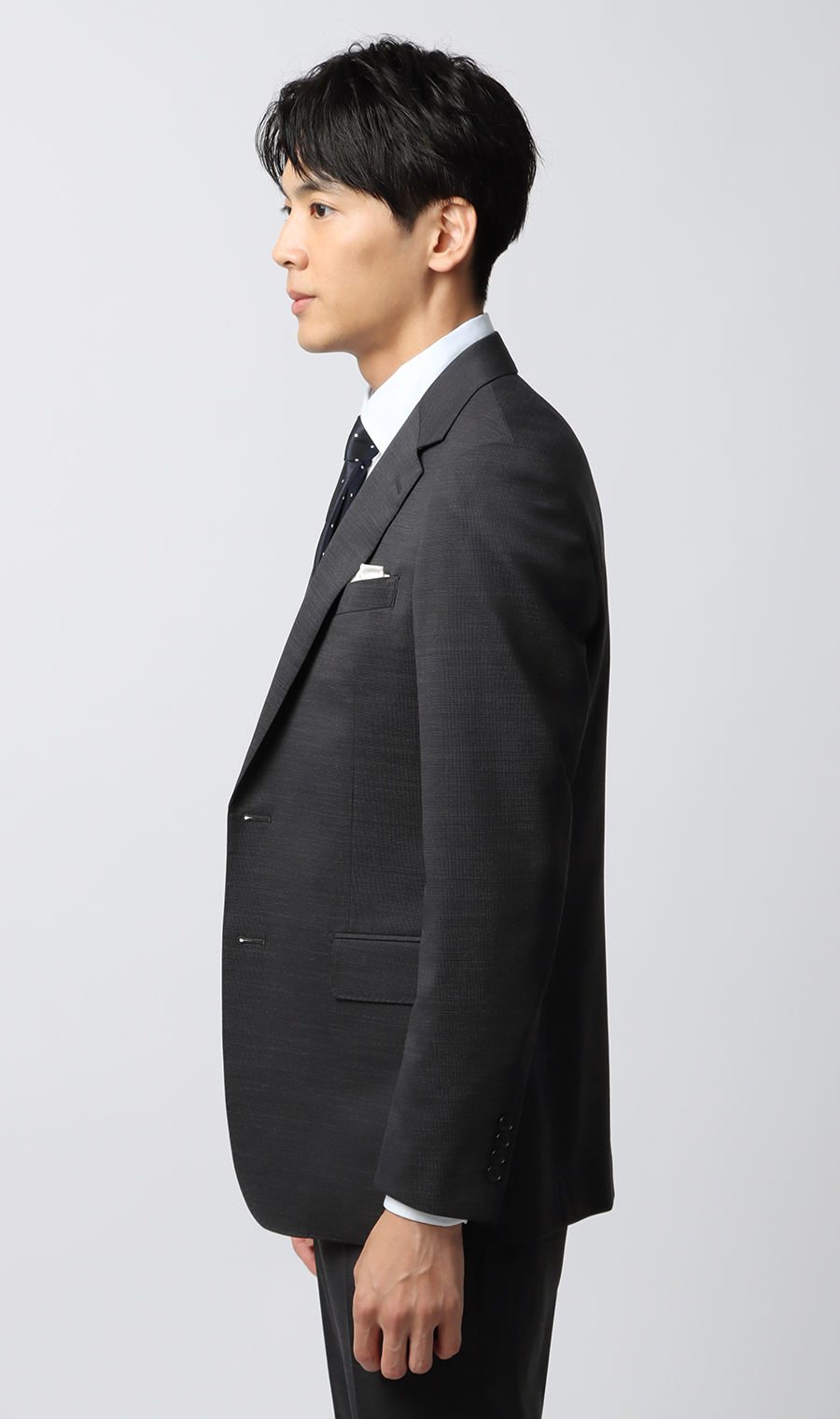 スタイリッシュスーツ【スリーピース】【Plastics Smart】 チャコール 体型:BE体(ゆったり型),号数（身長）:8号(185cm)