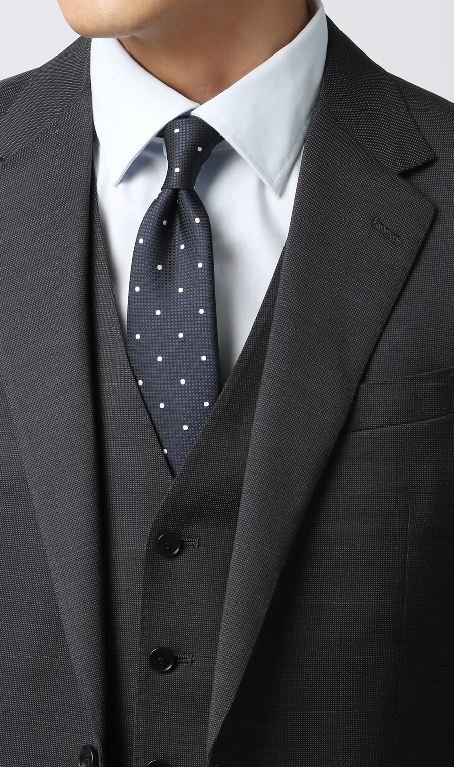 スタイリッシュスーツ【スリーピース】【Plastics Smart】 チャコール 体型:BE体(ゆったり型),号数（身長）:8号(185cm)