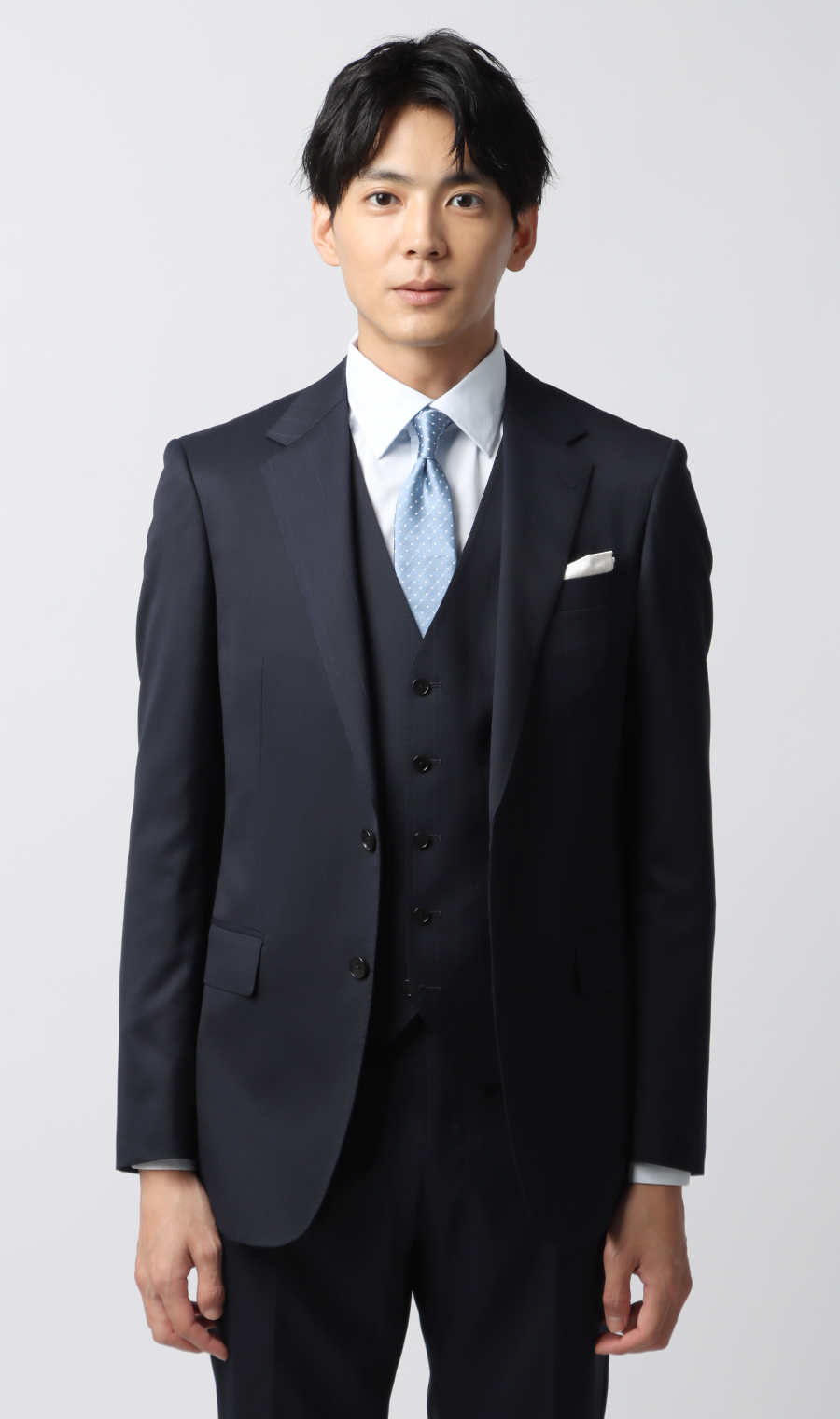 スタイリッシュスーツ【スリーピース】【Plastics Smart】 ネイビー 体型:YA体(スリム型),号数（身長）:3号(160cm)