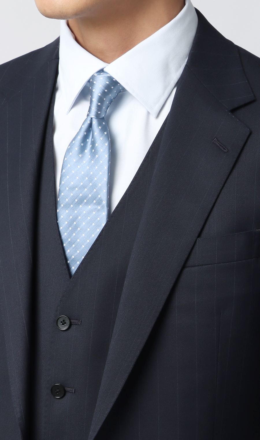 スタイリッシュスーツ【スリーピース】【Plastics Smart】 ネイビー 体型:YA体(スリム型),号数（身長）:3号(160cm)