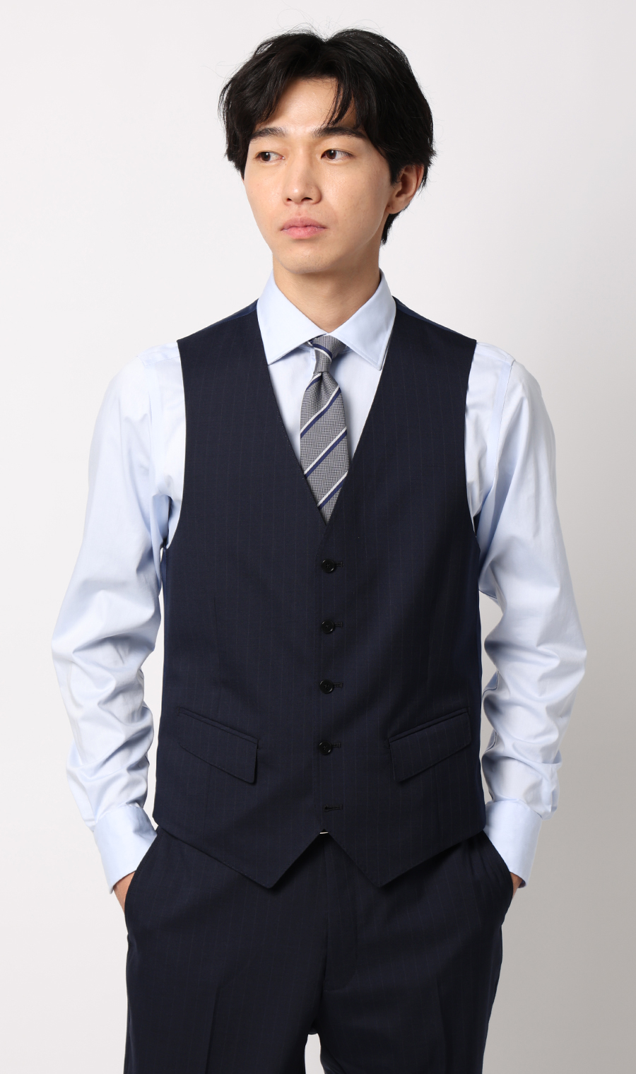 スタイリッシュスーツ【スリーピース】【Plastics Smart】 ネイビー 体型:YA体(スリム型),号数(身長):3号(160cm)