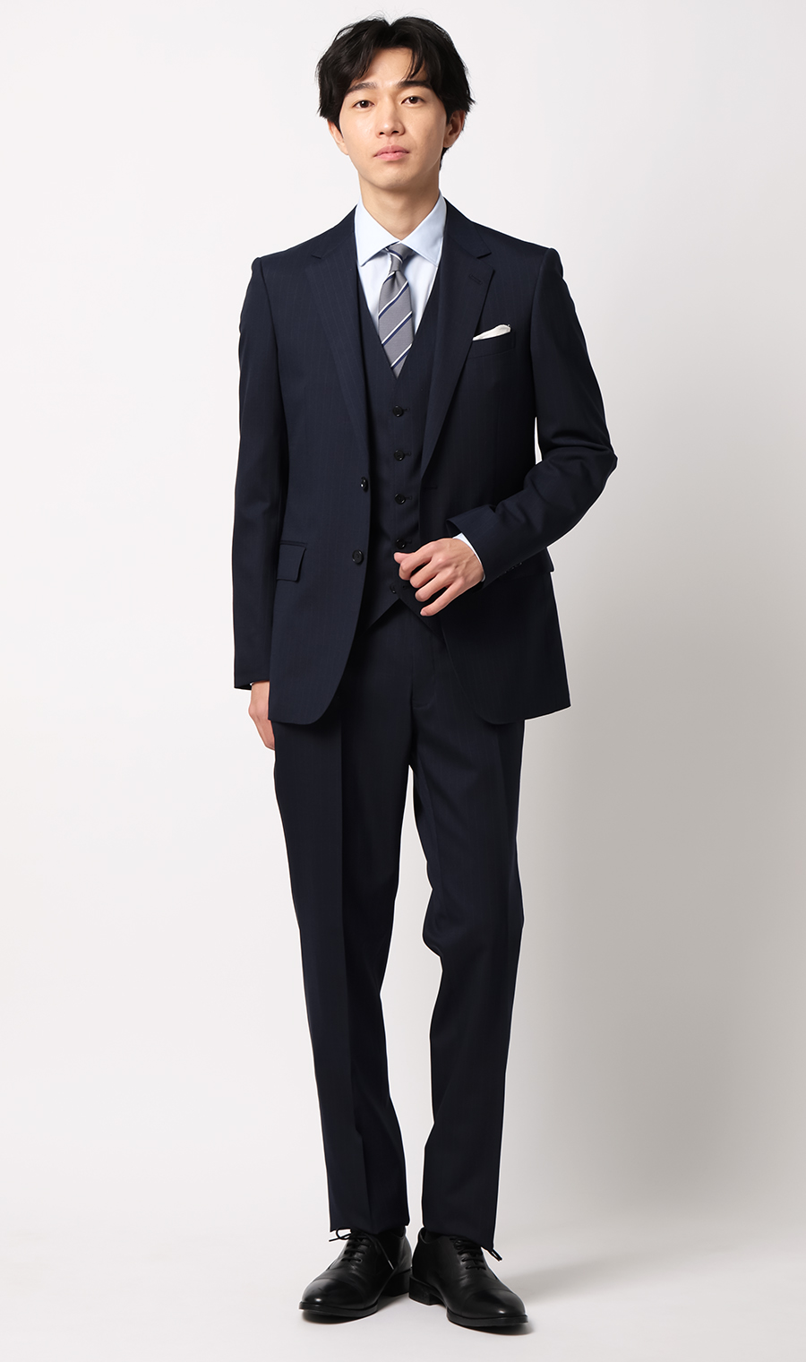 スタイリッシュスーツ【スリーピース】【Plastics Smart】 ネイビー 体型:YA体(スリム型),号数(身長):3号(160cm)