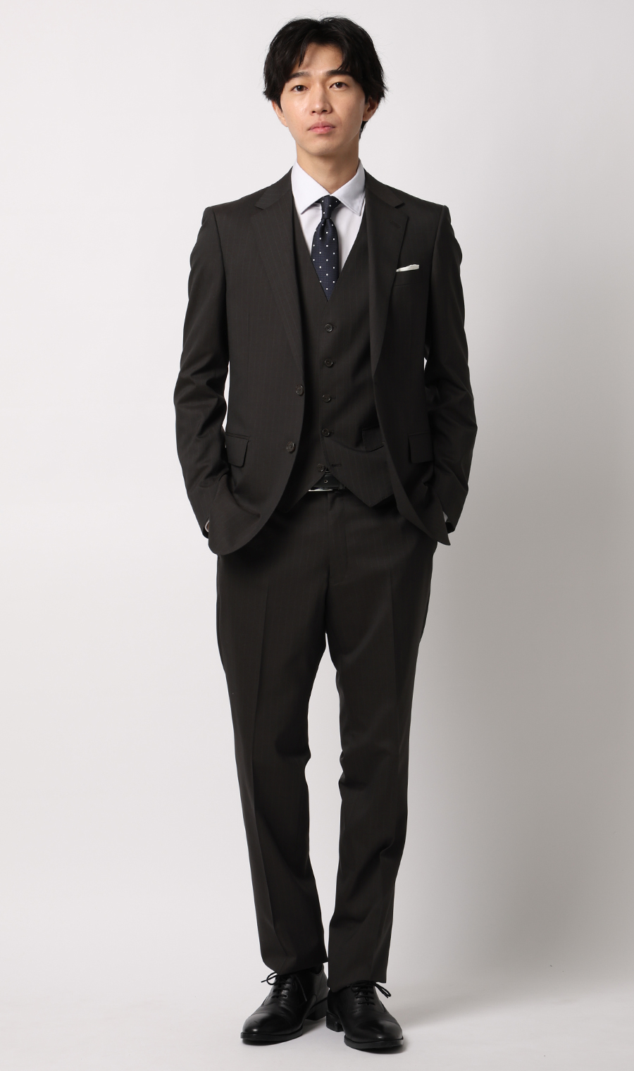 スタイリッシュスーツ【スリーピース】【Plastics Smart】 ブラウン 体型:YA体(スリム型),号数（身長）:3号(160cm)