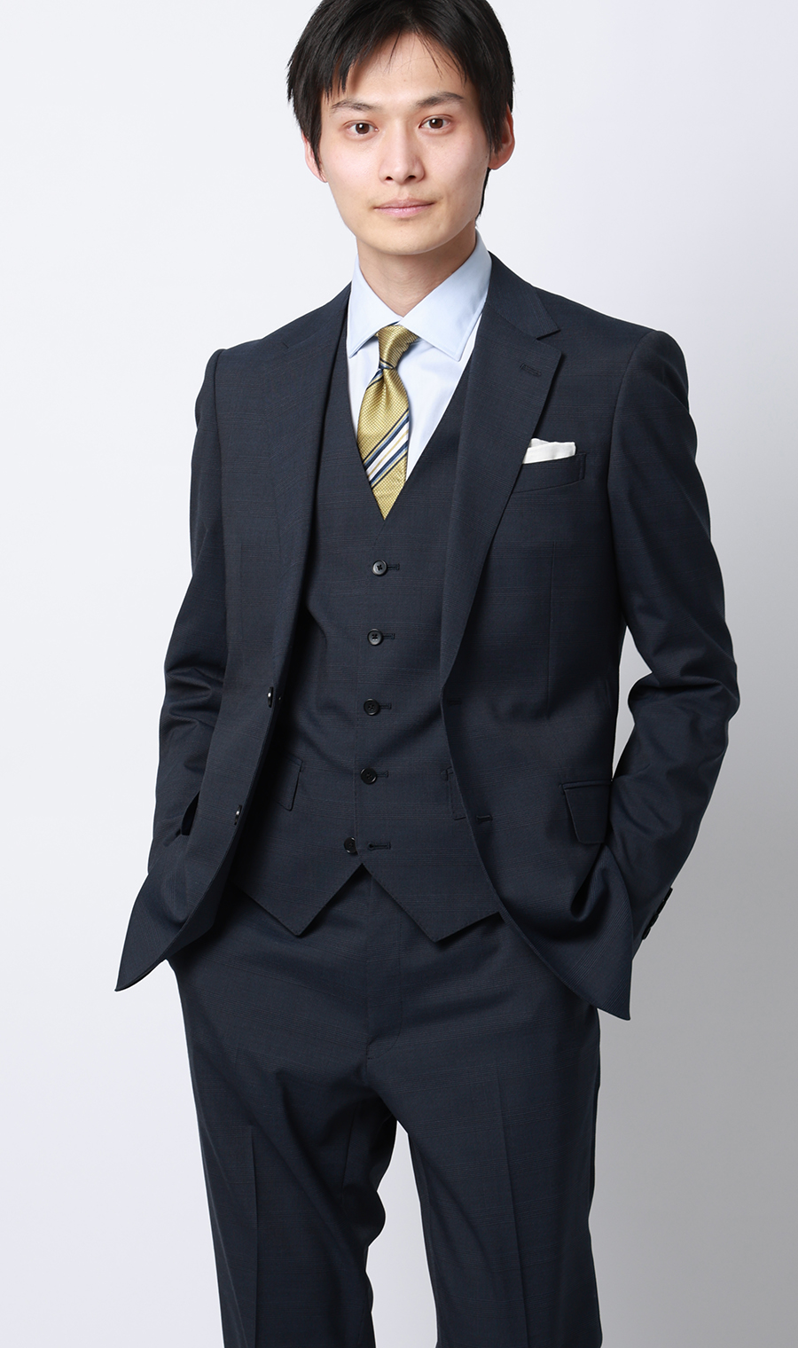 スタイリッシュスーツ【スリーピース】【Plastics Smart】 ブルー 体型:YA体(スリム型),号数(身長):3号(160cm)