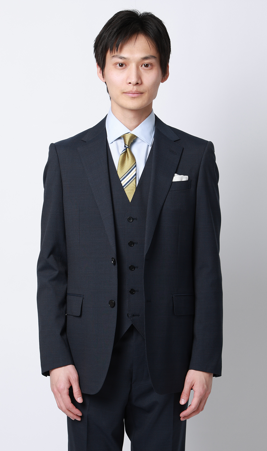 スタイリッシュスーツ【スリーピース】【Plastics Smart】 ブルー 体型:YA体(スリム型),号数(身長):3号(160cm)