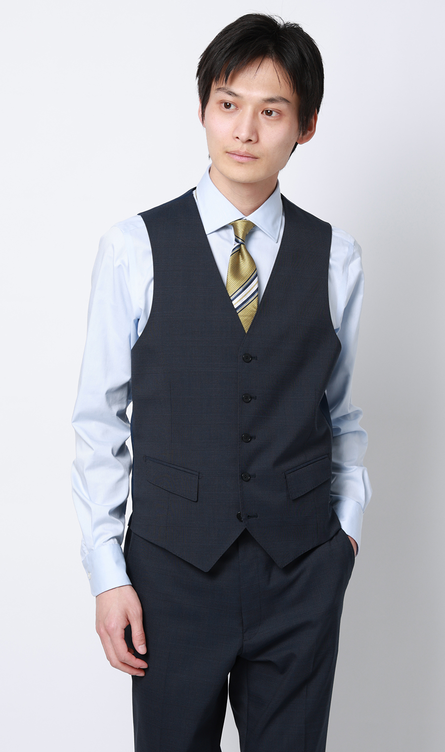 スタイリッシュスーツ【スリーピース】【Plastics Smart】 ブルー 体型:YA体(スリム型),号数(身長):3号(160cm)