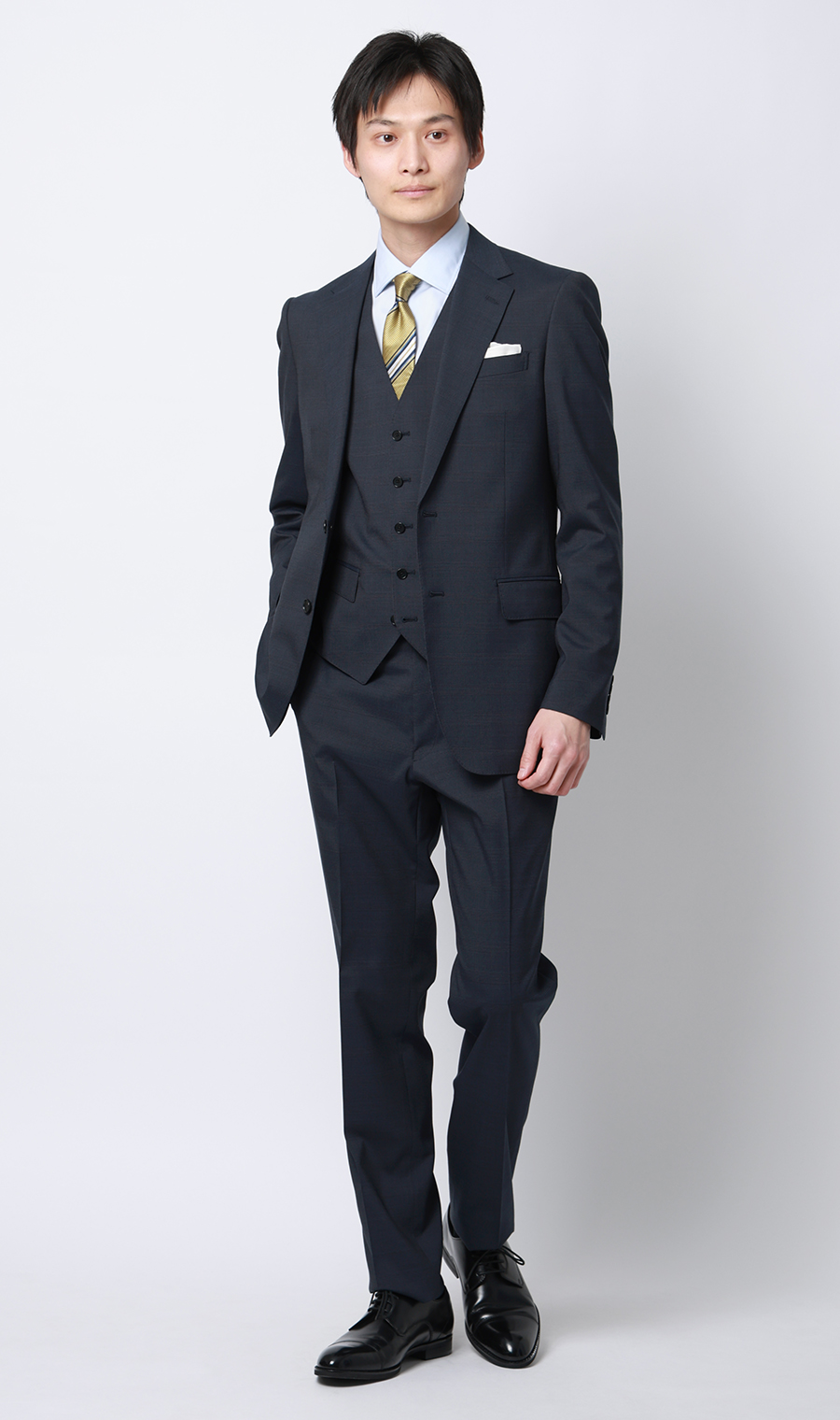 スタイリッシュスーツ【スリーピース】【Plastics Smart】 ブルー 体型:YA体(スリム型),号数(身長):3号(160cm)