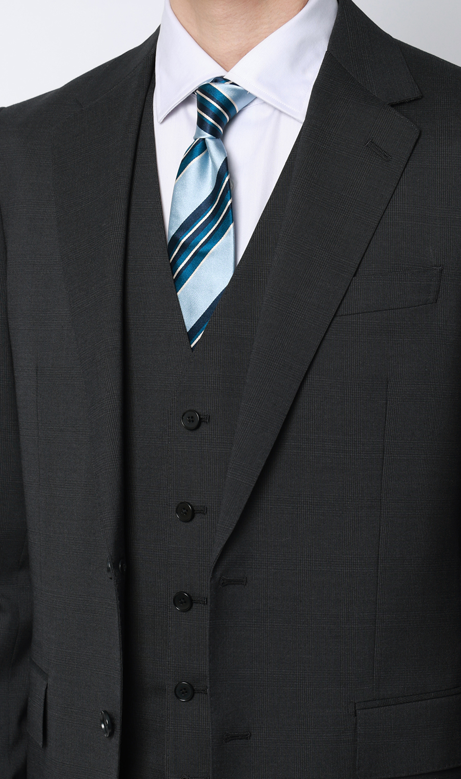 スタイリッシュスーツ【スリーピース】【Plastics Smart】 チャコール 体型:YA体(スリム型),号数（身長）:3号(160cm)