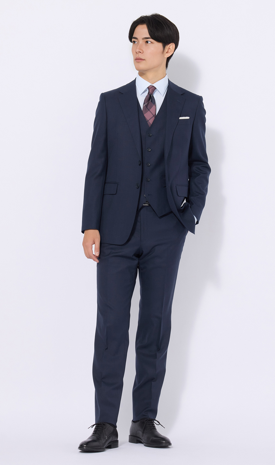 スタイリッシュスーツ【スリーピース】【Plastics Smart】 ネイビー 体型:AB体(がっちり型),号数(身長):8号(185cm)