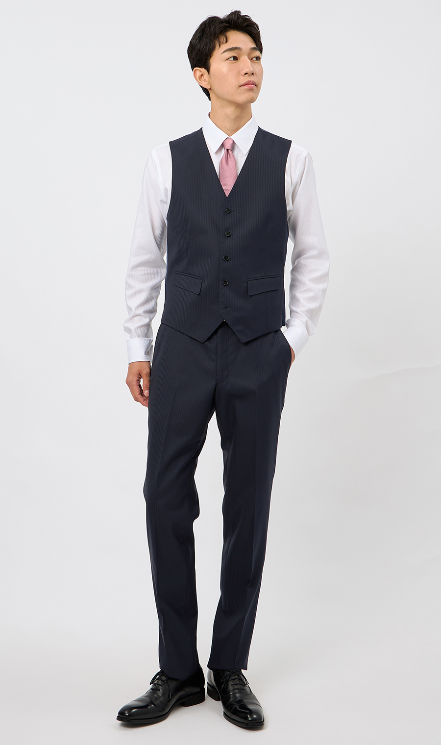 スタイリッシュスーツ【スリーピース】【Plastics Smart】 ネイビー 体型:YA体(スリム型),号数（身長）:3号(160cm)