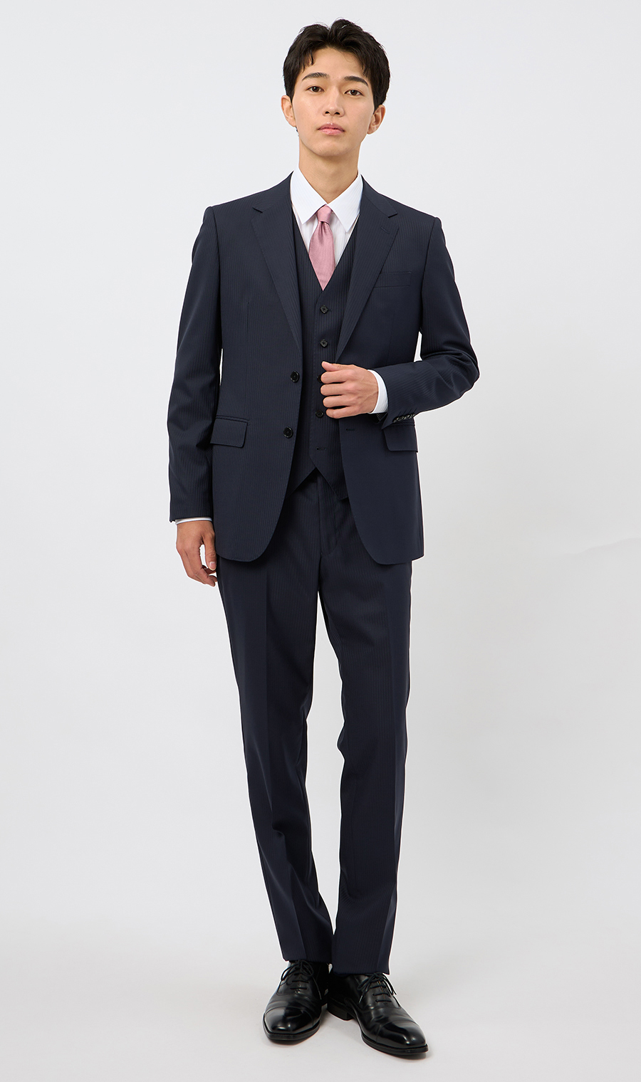スタイリッシュスーツ【スリーピース】【Plastics Smart】 ネイビー 体型:YA体(スリム型),号数（身長）:3号(160cm)