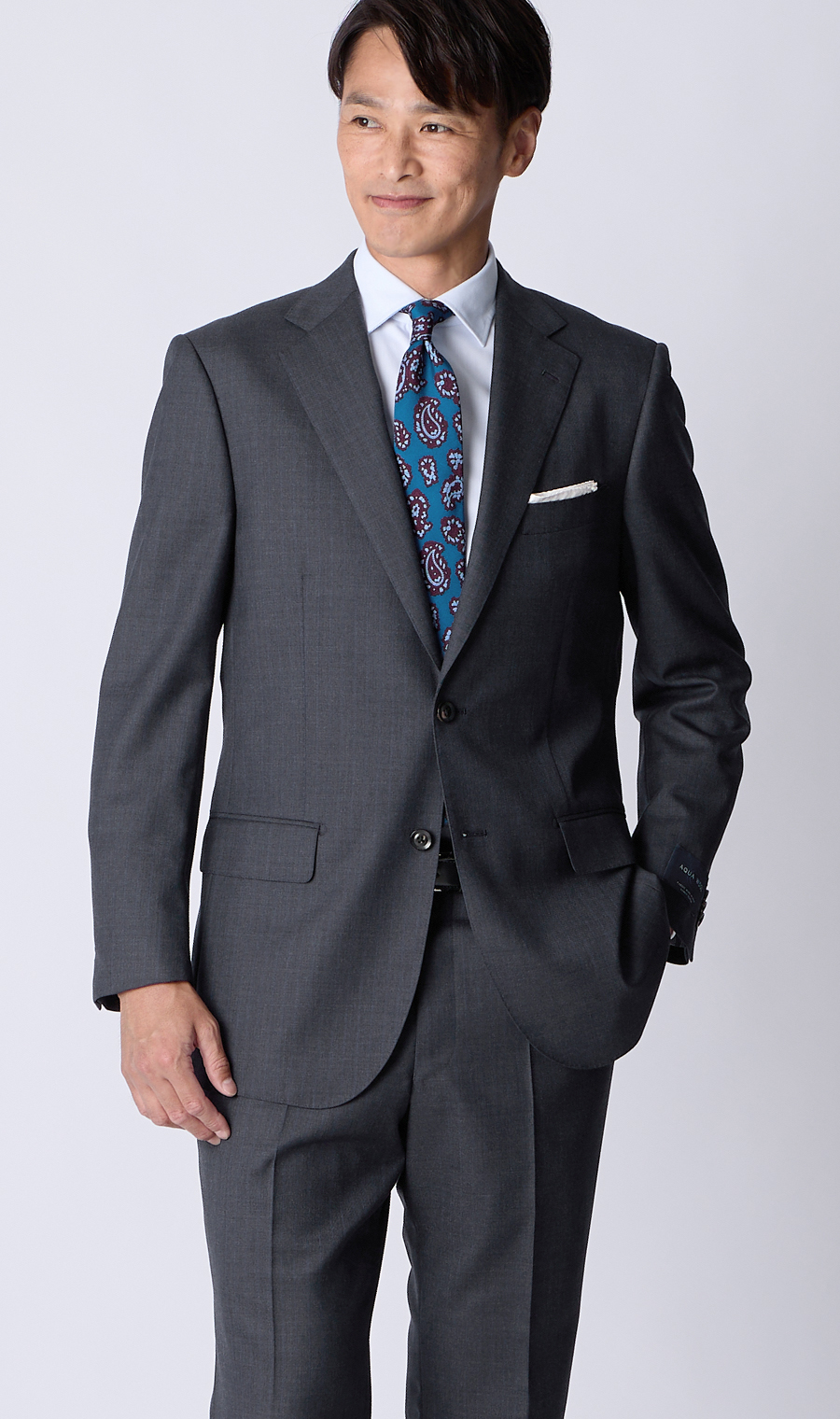 プレミアムスタンダードスーツ【AQUA WOOL】 ネイビー 体型:A体(標準型),号数（身長）:4号(165cm)