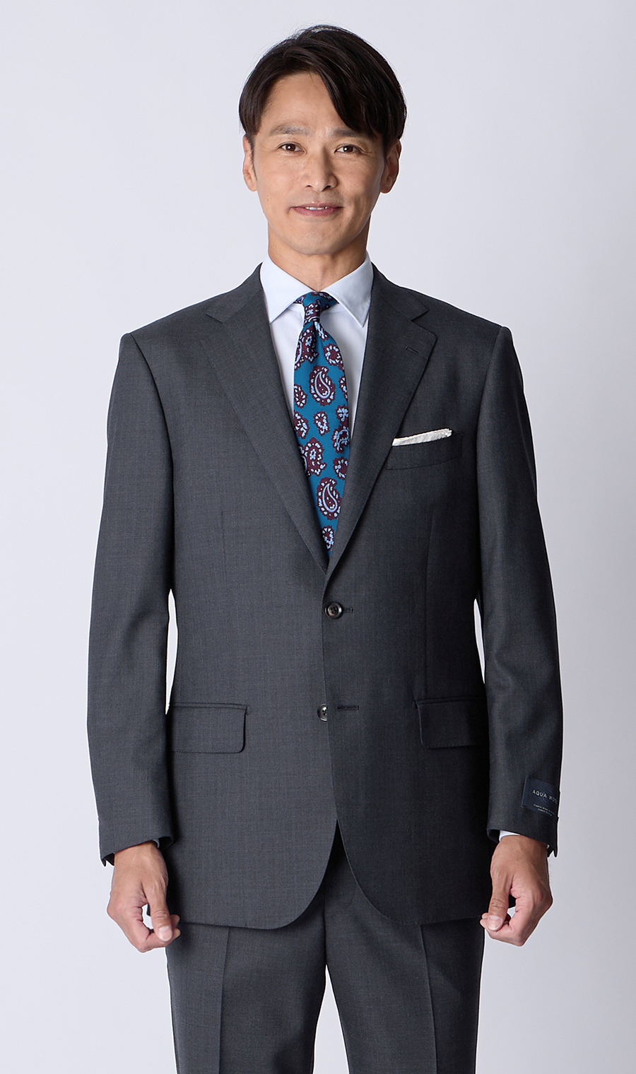 プレミアムスタンダードスーツ【AQUA WOOL】 ネイビー 体型:A体(標準型),号数（身長）:4号(165cm)