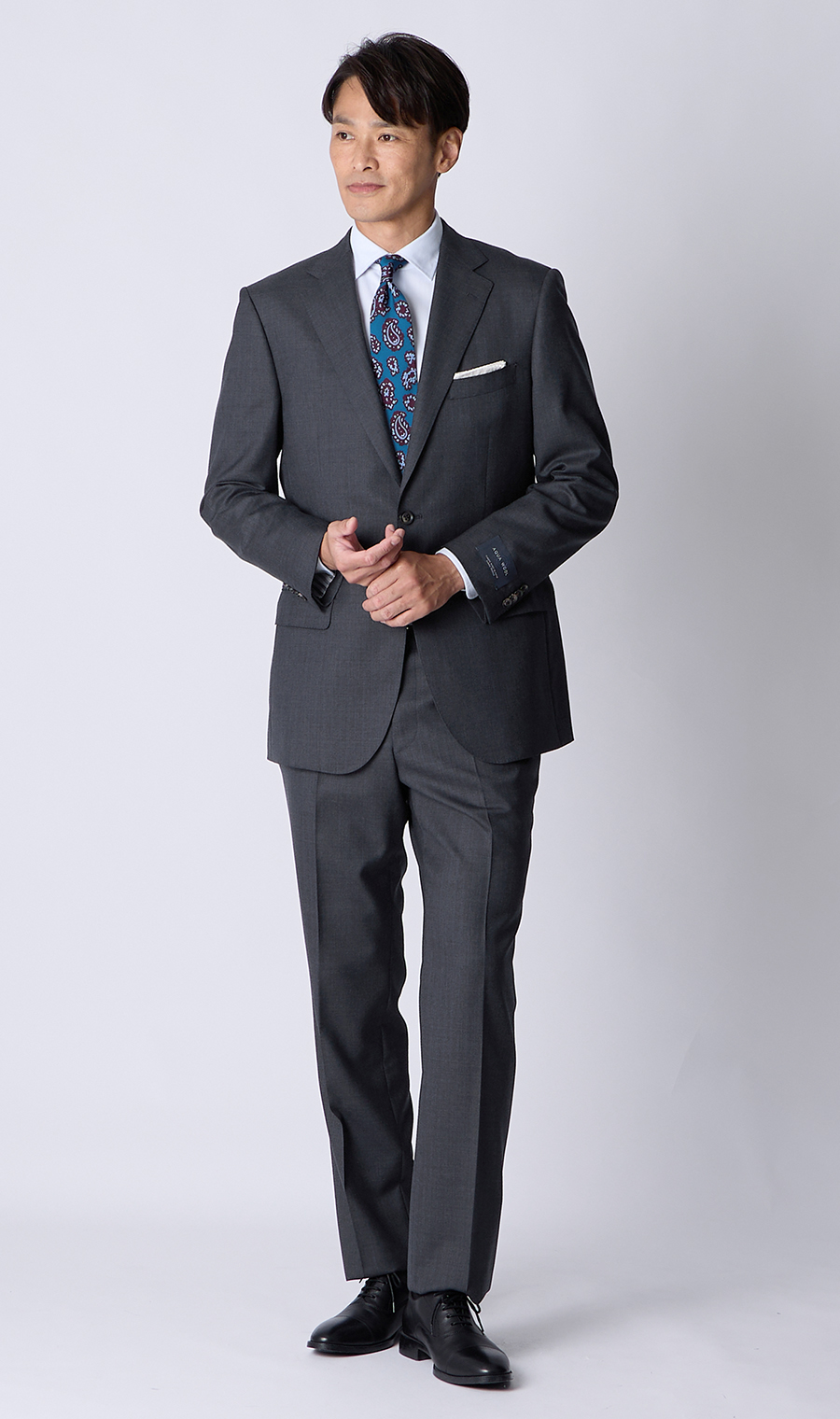 プレミアムスタンダードスーツ【AQUA WOOL】 ネイビー 体型:A体(標準型),号数（身長）:4号(165cm)