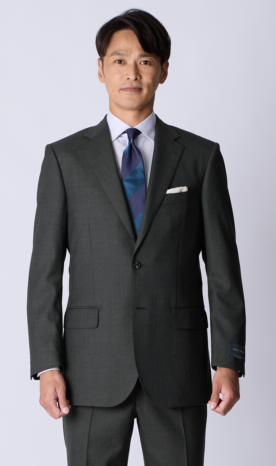 プレミアムスタンダードスーツ【AQUA WOOL】 グレー 体型:A体(標準型),号数（身長）:4号(165cm)
