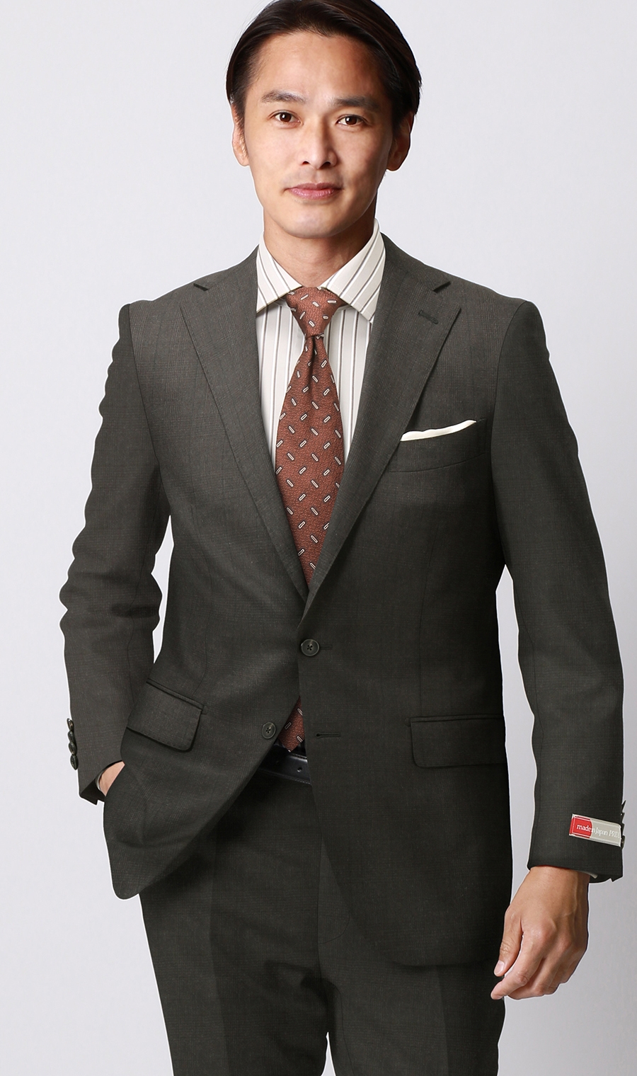 プレミアムスタイリッシュスーツ【御幸毛織】【made in Japan PRIDE】 ブラウン 体型:A体(標準型),号数（身長）:4号(165cm)