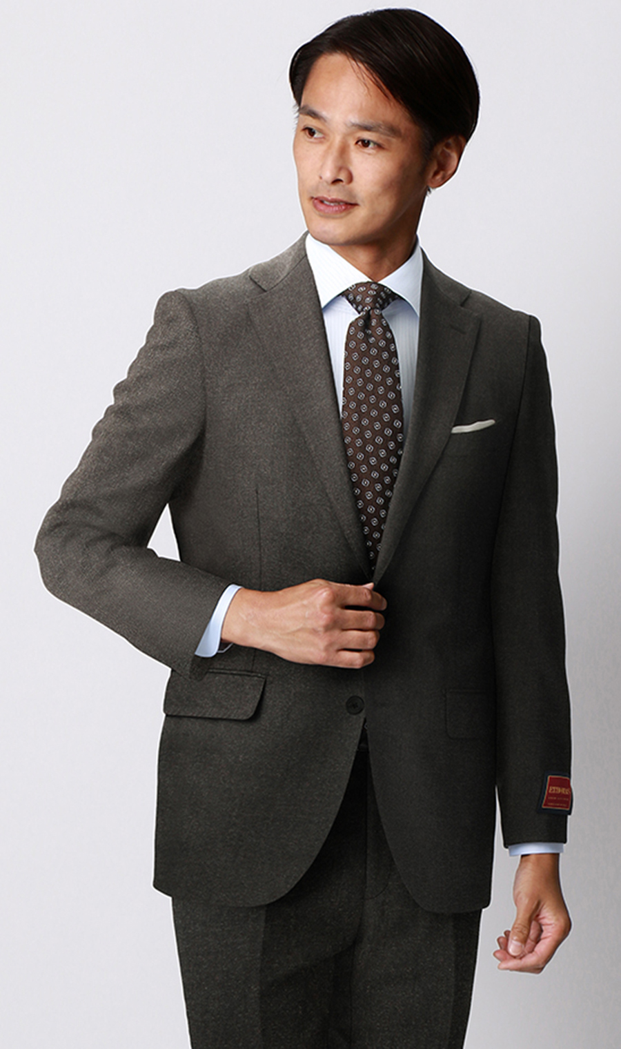 プレミアムスタイリッシュスーツ《E・THOMAS》《Super120’s》 ブラウン 体型:A体(標準型),号数（身長）:5号(170cm)