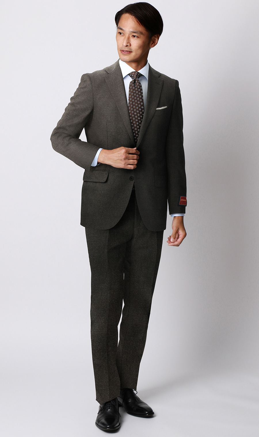 プレミアムスタイリッシュスーツ《E・THOMAS》《Super120’s》 ブラウン 体型:A体(標準型),号数（身長）:5号(170cm)