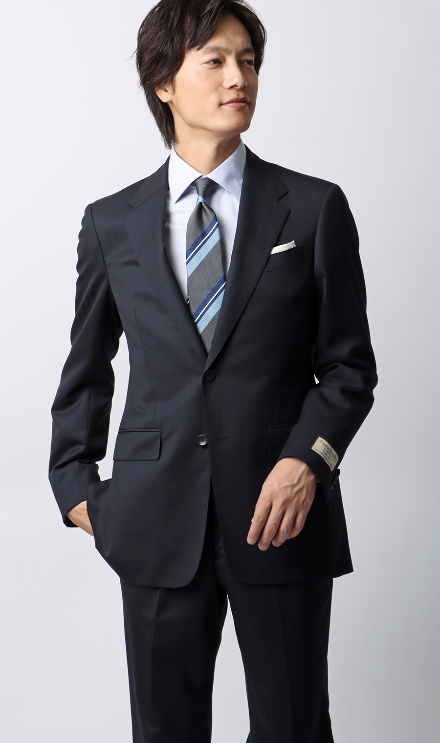 プレミアムスタイリッシュスーツ【SUPER100’ｓ Cashmere Blend】 ネイビー 体型:YA体(スリム型),号数（身長）:3号(160cm)