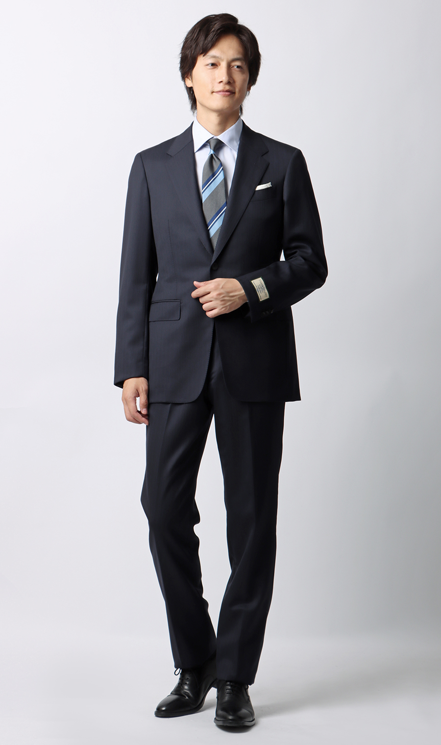 プレミアムスタイリッシュスーツ【SUPER100’ｓ Cashmere Blend】 ネイビー 体型:YA体(スリム型),号数（身長）:3号(160cm)